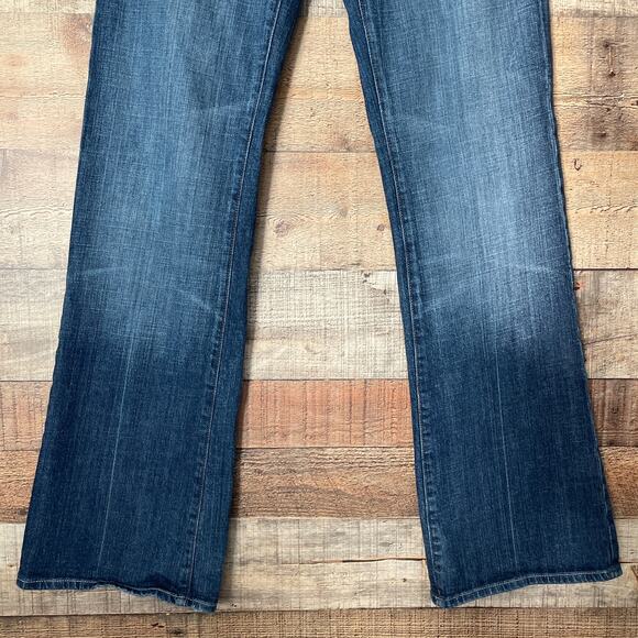 7 For All Mankind Bootcut Blue Jeans Pink Swarovski Crystal Back Pockets SZ 30 - Picture 3 of 10